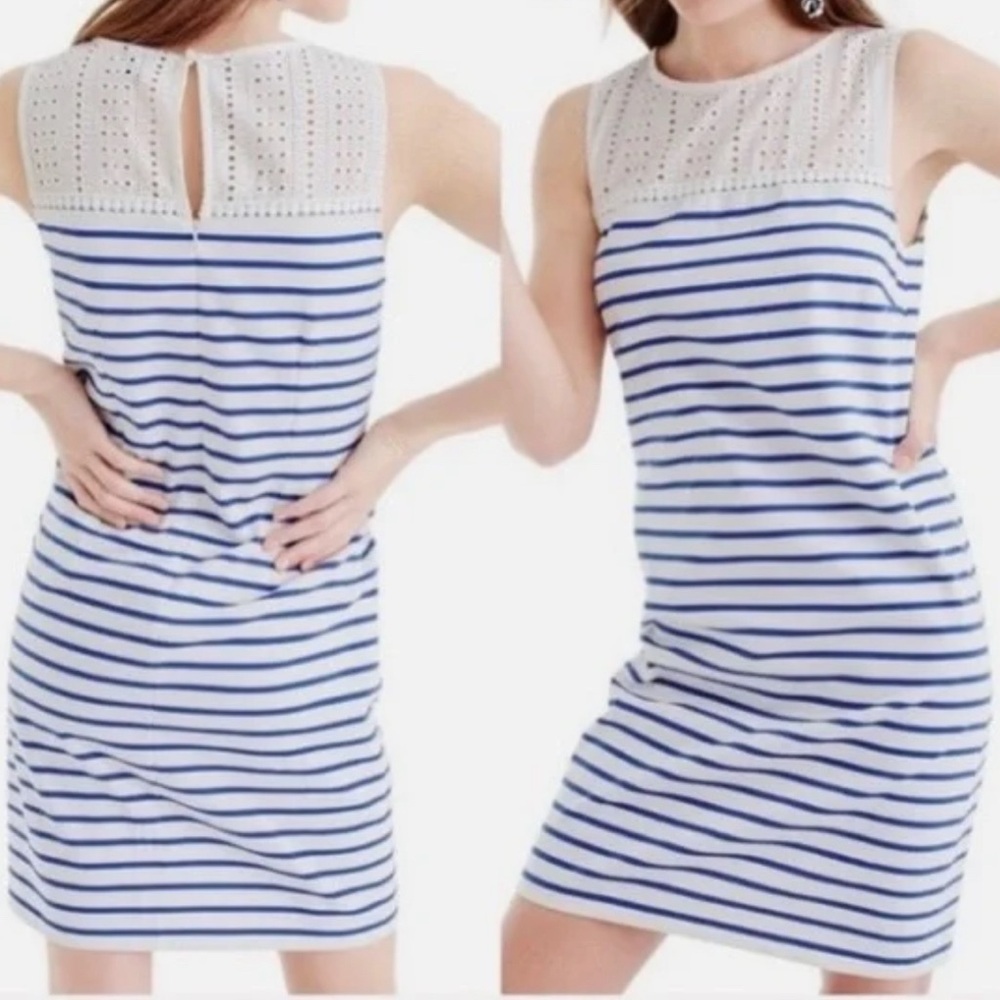 J. Crew Factory Sleeveless Nautical-Stripe 100% Cotton Eyelet Dress, Size L